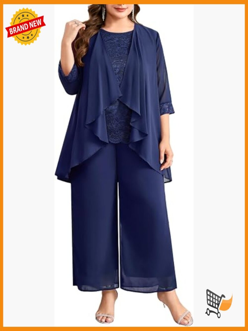 Plus Size 3-Piece Pantsuit with Lace Jacket and Tank Wedding Guest Mother of